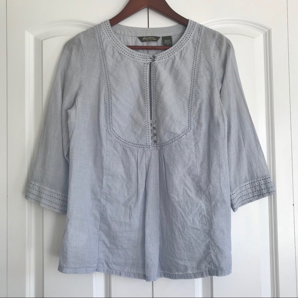 Eddie Bauer | Pinstripe 3/4 Sleeve Top